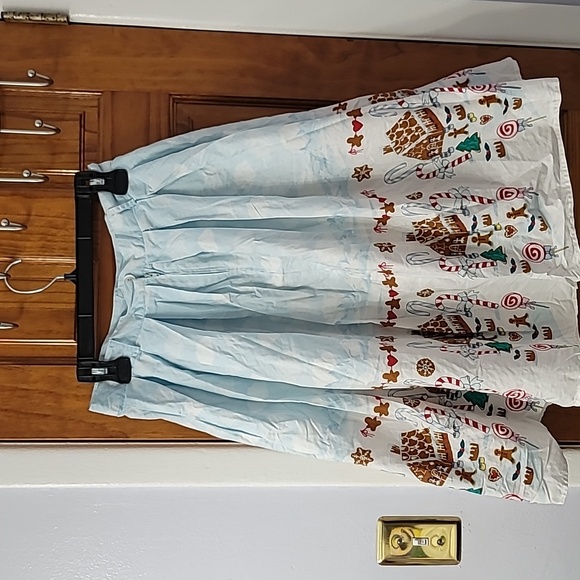 Hell Bunny Light Blue Gingerbread Print A-Line Skirt - Picture 5 of 9